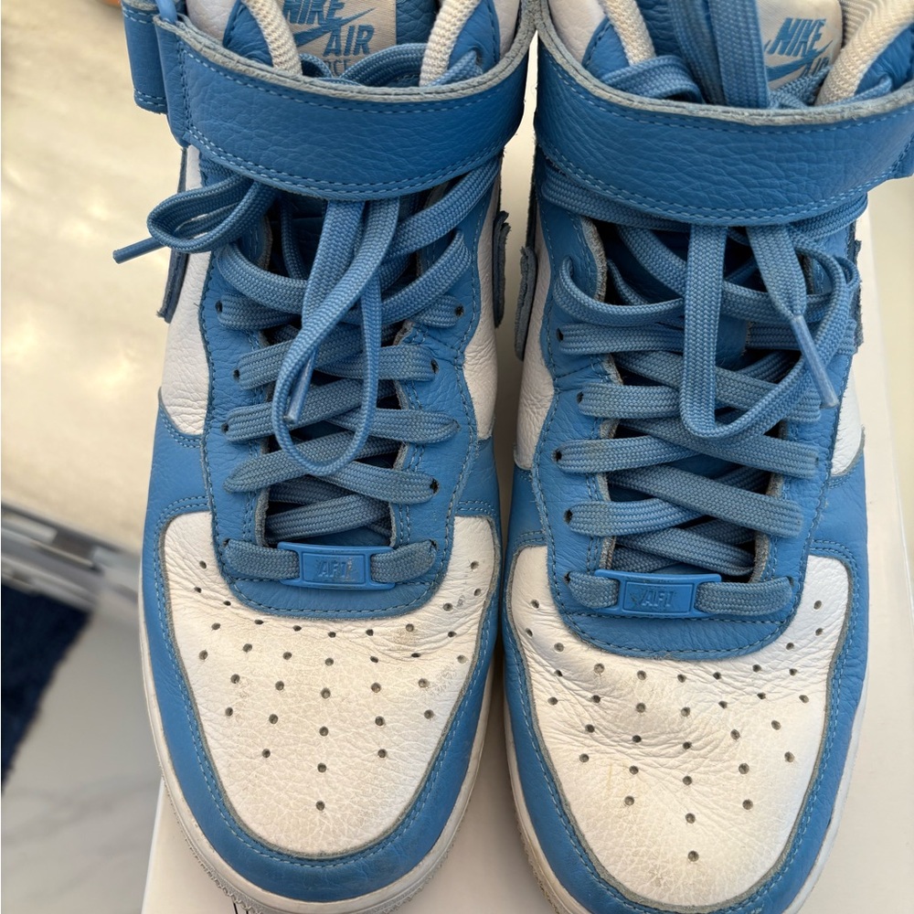 Custom Nike High-Top Sneakers in Blue and White AF1